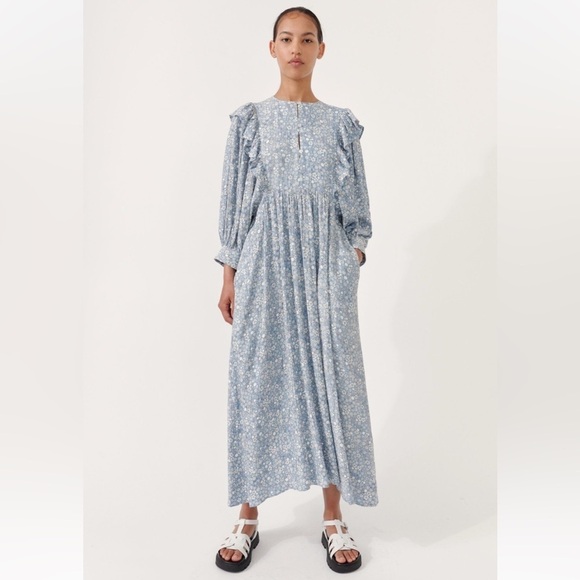 Baum Und Pferdgarten | Alona Floral Maxi Dress In Blue Helsinki Size 2 - Picture 3 of 10